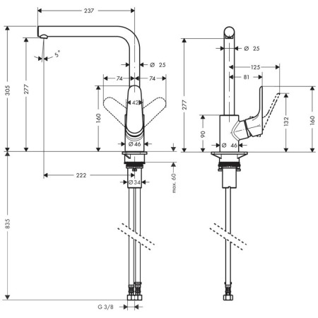 Baterie de bucatarie monocomanda, Hansgrohe, Focus, M41 280, crom [1]