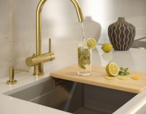 Baterie de bucătărie REA Caren auriu periat [3]