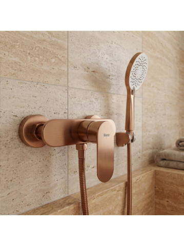 Baterii baie - Baterie de dus REA DROP cupru periat montaj perete PVD 115 mm