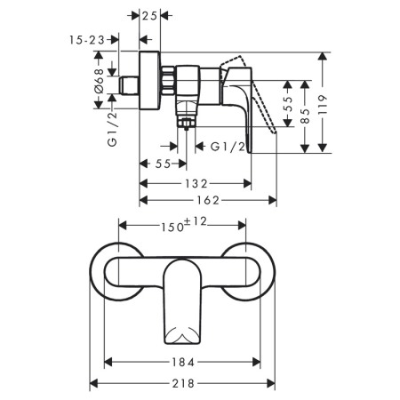 Baterie dus Hansgrohe, Rebris E, negru mat [1]