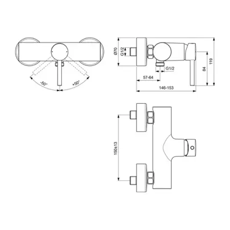 Baterie dus Ideal Standard Ceraline monocomanda negru mat [1]