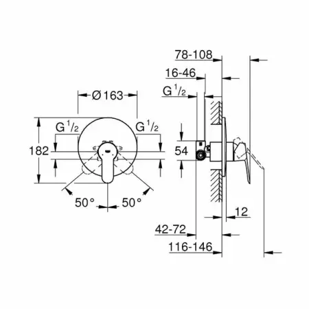 Baterie dus incastrat Grohe BauEdge cu corp incastrat crom [1]