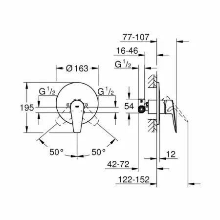 Baterie dus incastrata Grohe BauEdge New crom [1]