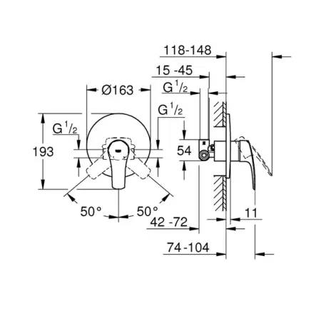 Baterie dus incastrata Grohe Eurosmart crom lucios cu corp ingropat [3]