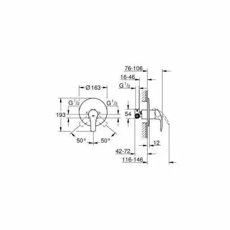 Baterie dus incastrata Grohe Eurosmart New crom cu corp incastrat [1]