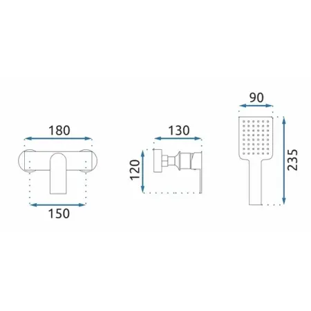 Baterie dus Rea Urban monocomanda auriu lucios cu set de dus [1]