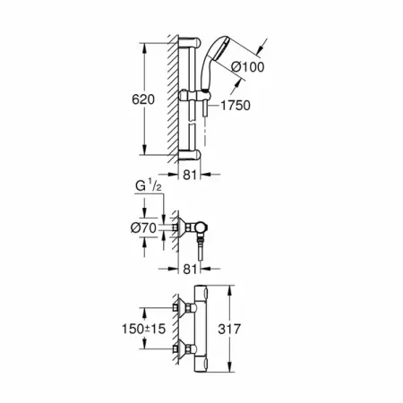 Baterie dus termostatata Grohe Grohtherm 500 crom lucios cu set de dus [1]