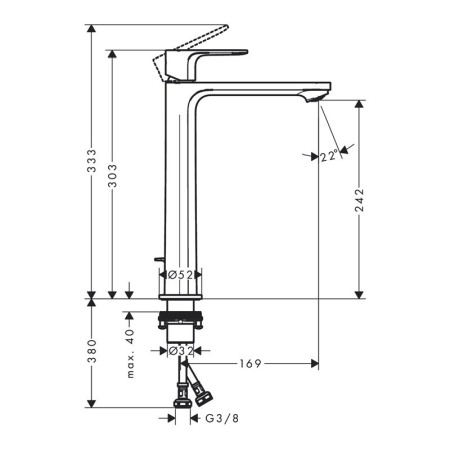 Baterie inalta de lavoar cu ventil, Hansgrohe, Rebris S 240, CoolStart, negru mat [1]