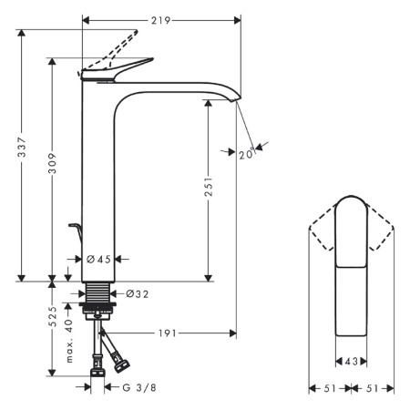 Baterie inalta lavoar, Hansgrohe, Vivenis 250, crom [1]