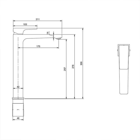Baterie înaltă pentru lavoar Villeroy&Boch, Architectura Square 257, cu ventil click-clack, negru mat [5]