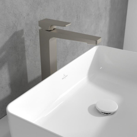 Baterie înaltă pentru lavoar Villeroy&Boch, Architectura Square, cu ventil click-clack, brushed nickel [1]