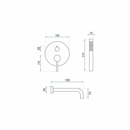 Baterie incastrata auriu cada Rea Lungo ingropat si set de dus inclus [4]
