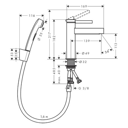 Baterie lavoar cu dus igienic, Hansgrohe, Finoris, cu ventil, negru mat [1]