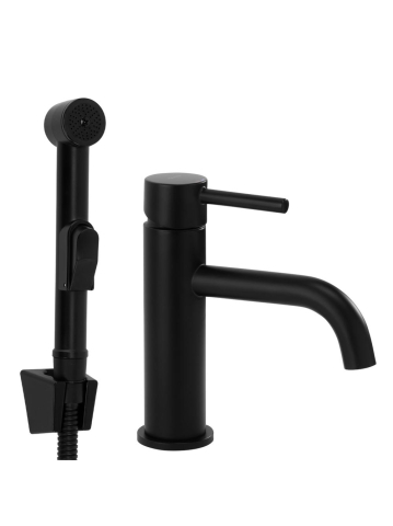 Baterii lavoar - Baterie lavoar cu bidetta Rea Lungo negru montaj pe blat sau perete 120 mm