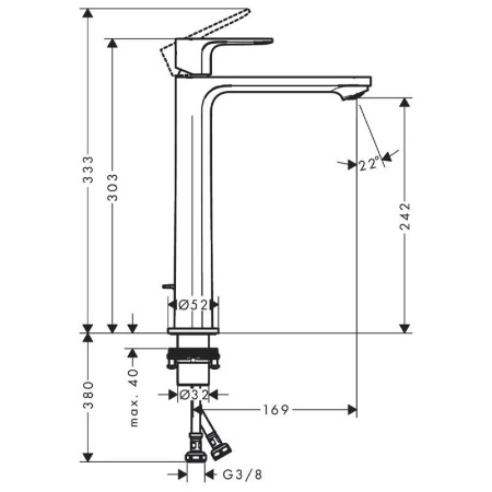 Baterie lavoar cu ventil, Hansgrohe, Rebris E 240, negru mat [1]
