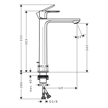 Baterie lavoar cu ventil, Hansgrohe, Rebris S 240, crom [1]