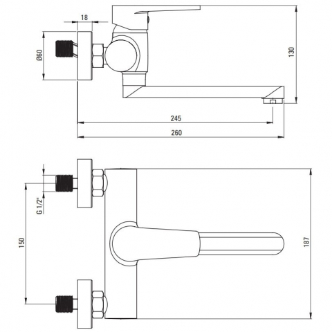 Baterie lavoar Deante Tubo crom 24.5 cm [1]
