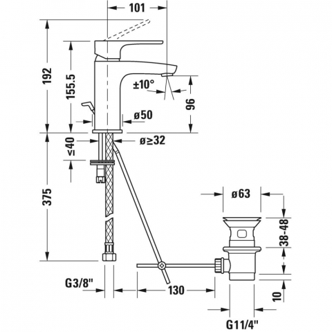 Baterie lavoar Duravit B.1, S cu ventil [1]