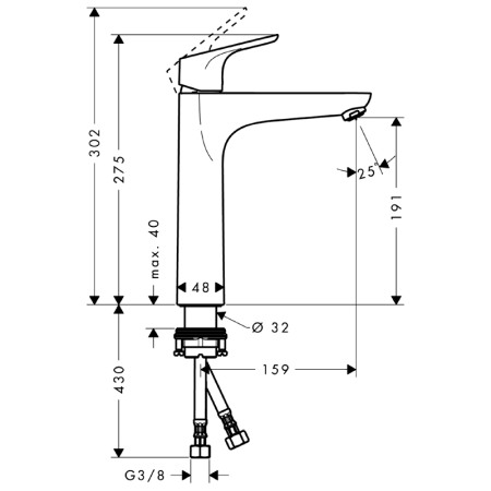 Baterie lavoar fara ventil, Hansgrohe, Focus 190, Crom [1]