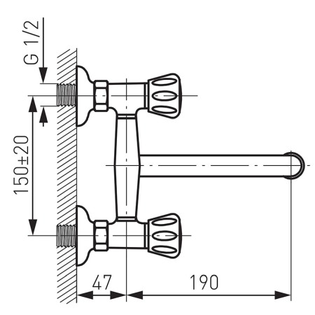 Baterie lavoar, Ferro, Standard, montaj pe perete, pipa mobila, crom [1]