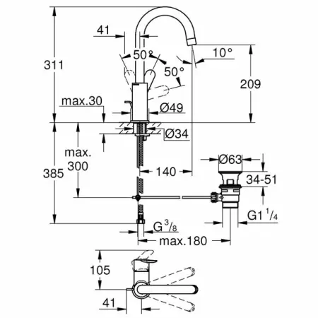 Baterie lavoar Grohe BauEdge L pipa tip C crom lucios [2]