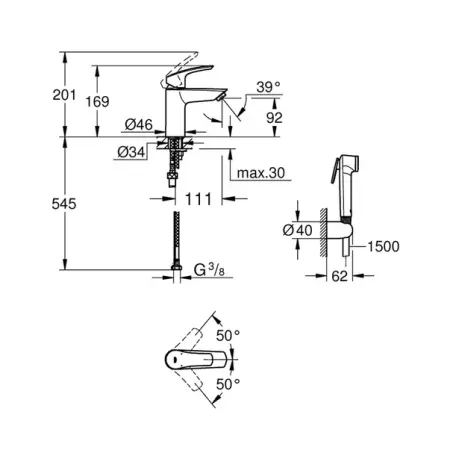 Baterie lavoar Grohe Eurosmart New S crom cu dus igienic [1]