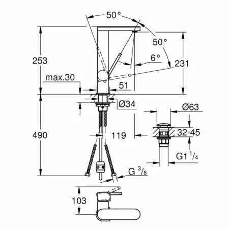 Baterie lavoar Grohe Plus L cu pipa extractibila [3]