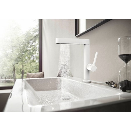 Baterie lavoar, Hansgrohe, Finoris 230, cu pipa extractibila, cu ventil, alb mat [3]