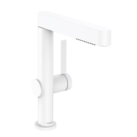 Baterii baie - Baterie lavoar, Hansgrohe, Finoris 230, cu pipa extractibila, cu ventil, alb mat