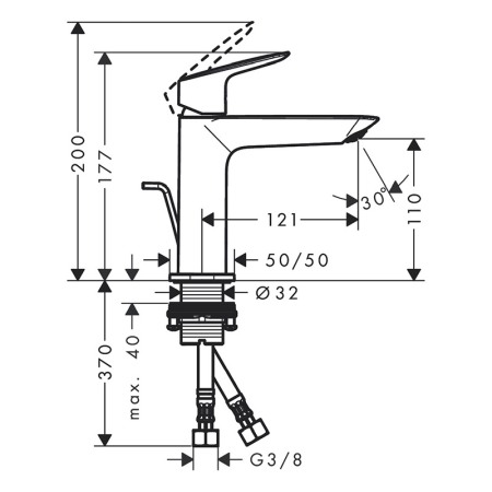 Baterie lavoar, Hansgrohe, Logis Fine 110, cu ventil, negru mat [1]