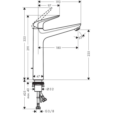 Baterie lavoar Hansgrohe, Novus, fara ventil, crom [1]
