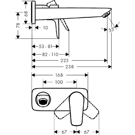 Baterie lavoar Hansgrohe, Talis E, montaj pe perete, 22.5 cm, Negru mat [1]