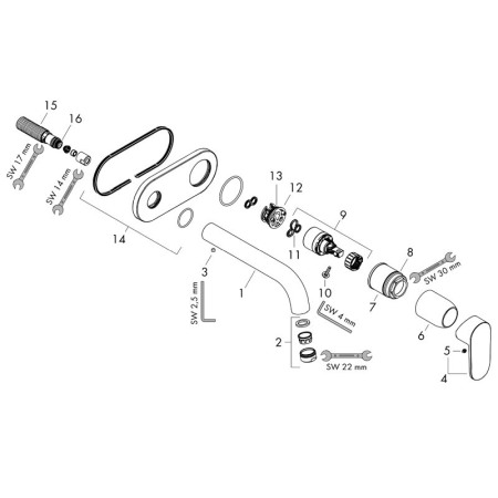 Baterie lavoar, Hansgrohe, Vernis Blend, pipa 205 mm, montaj pe perete, crom [3]