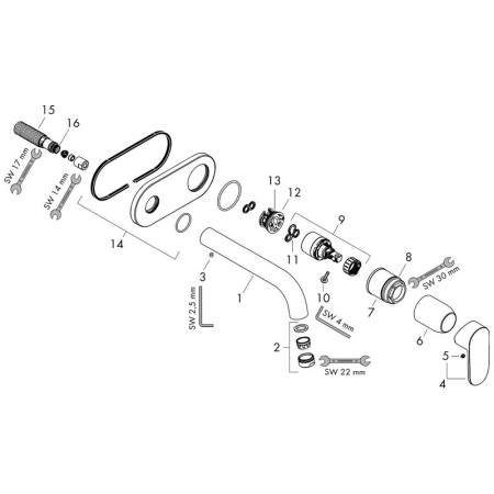 Baterie lavoar Hansgrohe, Vernis Blend, pipa 205 mm, montaj pe perete, negru mat [3]