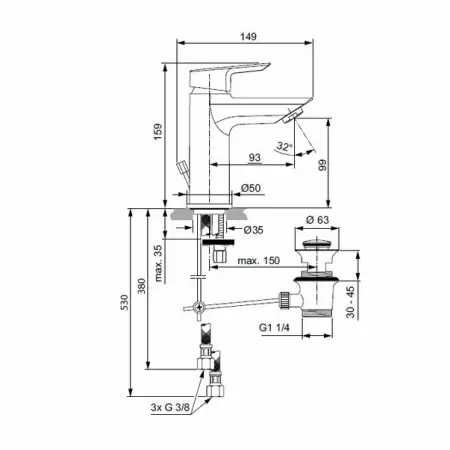 Baterie lavoar Ideal Standard Tesi cu ventil pop-up [1]