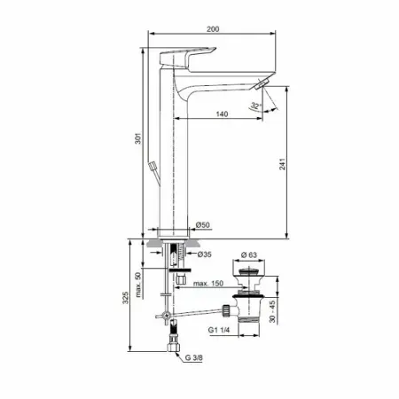 Baterie lavoar Ideal Standard Tesi inalta cu ventil pop-up [3]