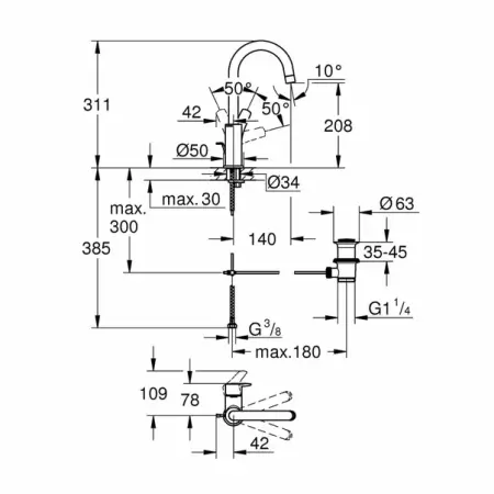 Baterie lavoar inalta Grohe Eurosmart New L crom lucios [1]