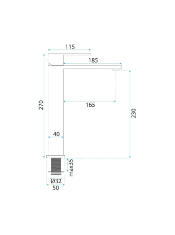 Baterie lavoar Rea Hunter Nickel Periat montaj pe blat 270 mm PVD [11]