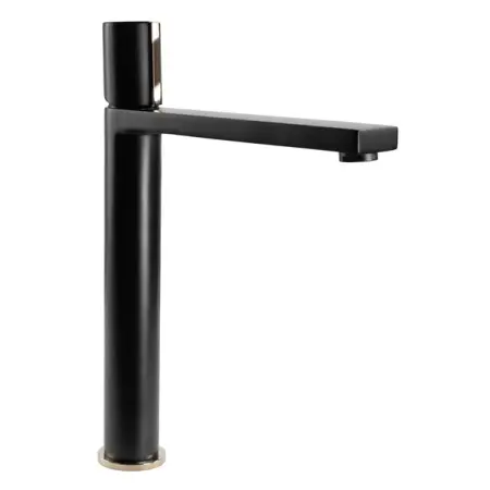 Baterii baie - Baterie lavoar inalta Rea Icon negru mat cu detaliu auriu