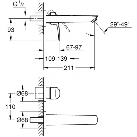 Baterie lavoar incastrata Grohe Eurosmart, marime M, negru mat [3]