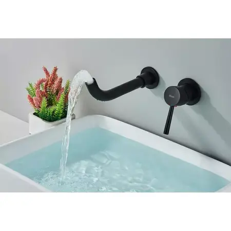 Baterie lavoar incastrata Rea Lungo negru mat cu corp ingropat [5]