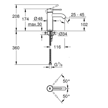 Baterie lavoar monocomanda negru mat Grohe Essence S fara ventil [1]