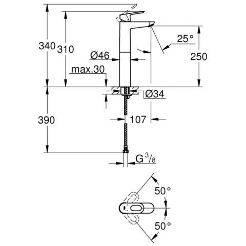 Baterie lavoar pe blat Grohe BauLoop, marime XL [3]