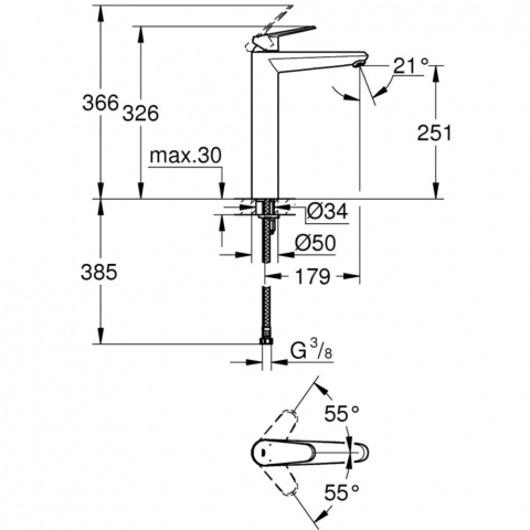 Baterie lavoar pe blat Grohe Eurodisc Cosmopolitan, marime XL [1]