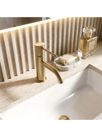 Baterii lavoar - Baterie lavoar Rea Lungo Diamond auriu periat 190 mm montare pe blat