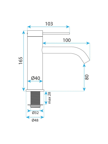 Baterie lavoar Rea Rivo Nickel Periat montaj blat H165mm pipa 100mm [9]