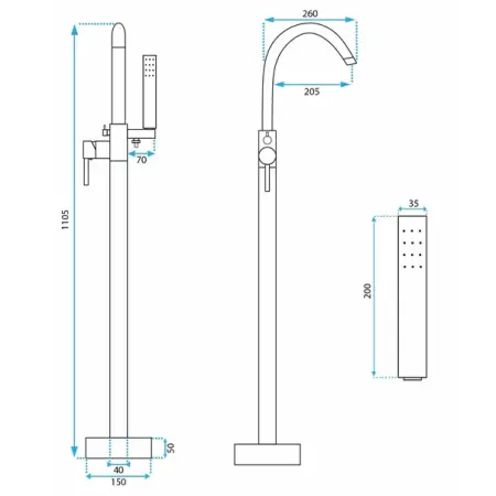 Baterie monocomanda pentru cada freestanding auriu Rea Flores [5]