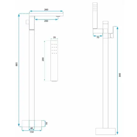 Baterie monocomanda pentru cada freestanding auriu Rea Tery [4]