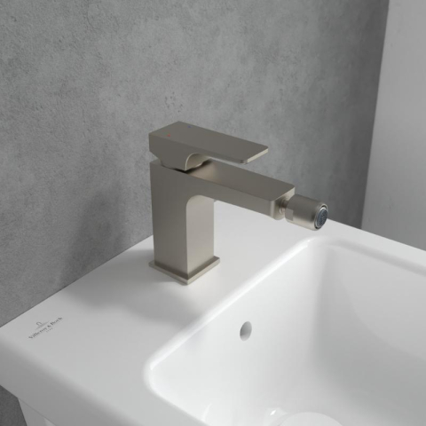 Baterie pentru bideu Villeroy&Boch, Architectura Square, cu ventil cu tijă, brushed nickel [1]
