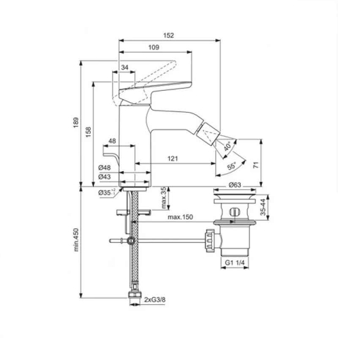 Baterie pentru bideu Villeroy&Boch, Skyla, cu ventil cu tijă, crom [7]